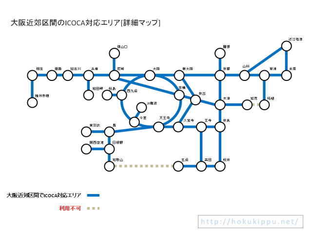 大阪近郊区間ICOCA対応駅詳細マップ